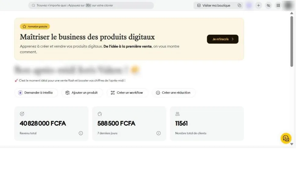 Tableau de bord e-commerce : plus de 40 millions de FCFA de revenu total